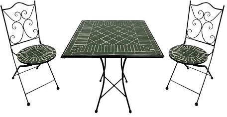 AXI Camilla Table Et Chaise Bistrot, 2 Chaises 1 Table, Ensemble Bistro Extérieur, Mosaique Vert Foncé - Salon De Jardin Bistrot, Table Bistrot pour Jardin/Balcon/Terrasse