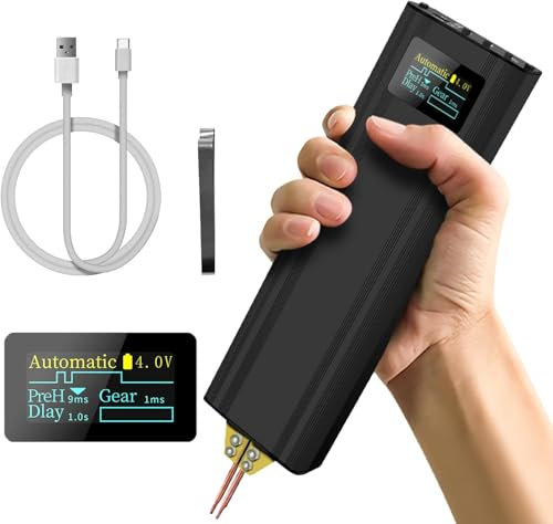 Akku Punktschweißgerät, 2 in 1 Handheld Punktschweißgerät mit OLED Digitalanzeige und 5Ah Akku, 80 Einstellbaren Geschwindigkeiten für 18650 Akkus, Schweißen von Nickelblechen, Eisenblechen