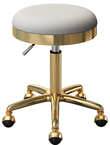 FHDCNTO Tabouret de Bar à Rouleaux avec Roues de Terre pivotantes, Chaise médicale de Salons de beauté, siège Rond et Cadre en Acier Inoxydable, réglable 47-64 cm (Couleur: Blanc)