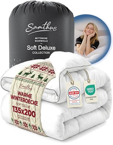 Samthus Premium Winterdecke 135x200cm - Oeko-Tex und Dermatest zertifizierte Bettdecke- kuschelige Schlafdecke Zudecke mit Aussenhülle aus 100% Baumwolle - warme Steppdecke - Winter Blanket Duvet