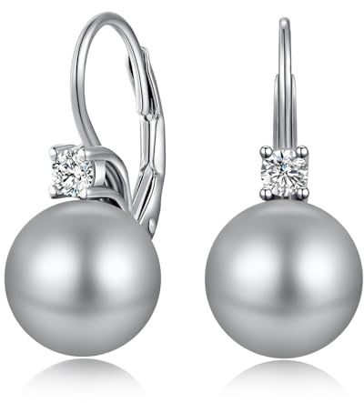 Orecchini Perle Argento Sterling 925 Orecchini Pendenti Leverback Perle per Donna Perla Zirconi Gioielli Regali Perla grigio chiaro 10 mm