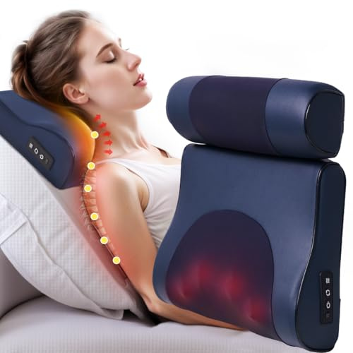 Neck Massager with Heat, 4D Shiatsu Deep Kneading for Pain Relief in Neck, Back, Shoulders, Legs & Feet, Deep Tissue Portable Massage Pillow,Rechargeable Cordless, Perfect Birthday Gifts for Women