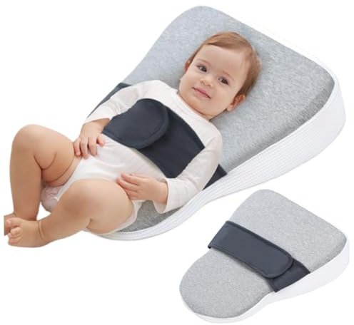 Almohada de cuña para bebé recién nacido, 15 x 19 x 5, almohada antireflujo de doble cara para bebé con cinta de sujeción, cinturón de cintura, espuma viscoelástica respetuosa con la piel de 15 °, el