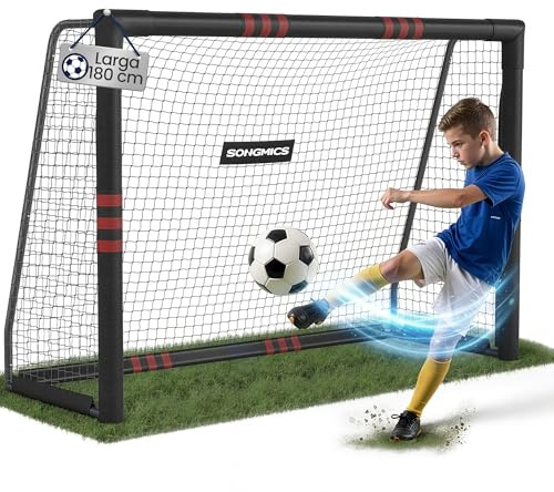SONGMICS Portería de Fútbol, para Todas Las Edades, de Acero, Red de PE, para Exterior, Jardín, Playa, 120 x 300 x 200 cm, Revestida de Espuma, Negro SZQ301RZ02