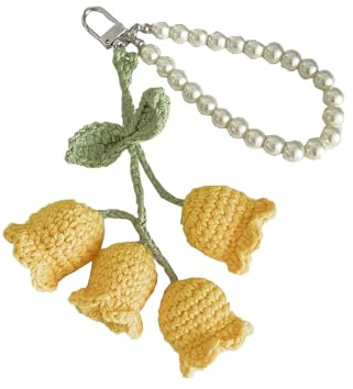 Ligficn Handmade Crochet Flower Keychain, Cute Keychains for Women Girls Novelty Aesthetic Keychains