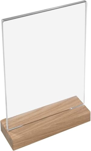 DAJAVE Lot de 8 présentoirs de table A6 en acrylique 10 x 15 cm | Lisible des deux côtés ; base en bois de hêtre pour un support stable ; pour menu, prix, carte de table