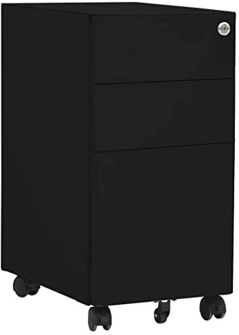 Qnhdfrt Archivador con ruedas, color negro, 30 x 45 x 59 cm, acero, diseño moderno, 3 cajones con cerradura, carta A4, compatible con archivadores colgantes legales, armario de oficina para el hogar