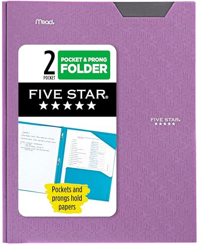 Five Star 2-Pocket Folder, Plastic Folder with Stay-Put Tabs and Prong Fasteners, Holds 8-1/2 x 11 Paper, Amethyst Purple (38750)