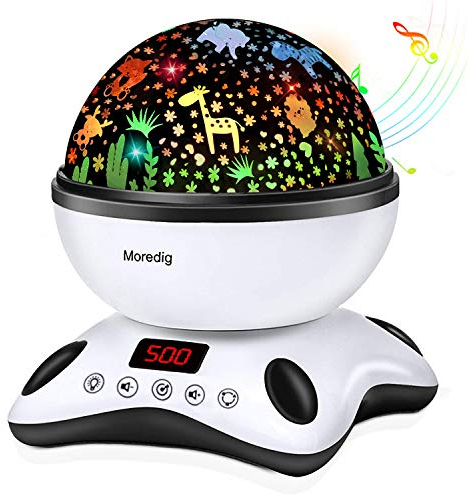 Moredig Baby Projector Night Light, Night Light Kids Projector with 12 Music and Timer, Remote Kids Light for Bedroom with 8 Lighting Modes, Gifts for Baby Boy Girls- Black White