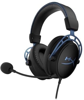 HyperX Cloud Alpha S Gaming-Headset, 7.1 Surround Sound, einstellbarer Bass, Dual Chamber Drivers, Audio-Control-Mixer, Memory Foam, abnehmbares Mikrofon, kompatibel mit PC, Schwarz-Blau