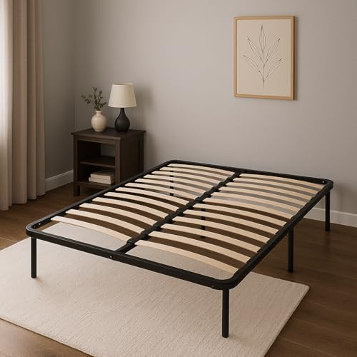 King of Dreams Julie - Solide et Confortable Sommier Cadre a Lattes + Pieds 140x190 x 29 cm en Metal - Montage Rapide et Facile - epaisseur du Metal +/- 1,2 mm 2 x 14 Lattes en 9mm