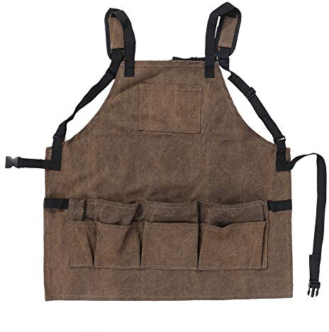 Ymiko Justerbart canvasverktyg förkläde med 11 verktygsficka slitstarkt arbetsförkläde för kvinnor och män, Defekt, 24*22*6cm