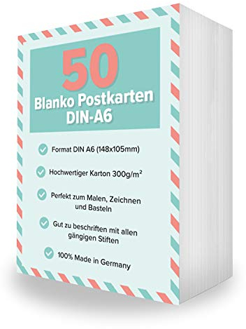 50 Premium Blanko Postkarten weiß, Format A6 (10,5x14,8cm), perfekt zum kreativen Basteln und zum gestalten von persönlichen, individueller Postkarten Grußkarte Postkarte
