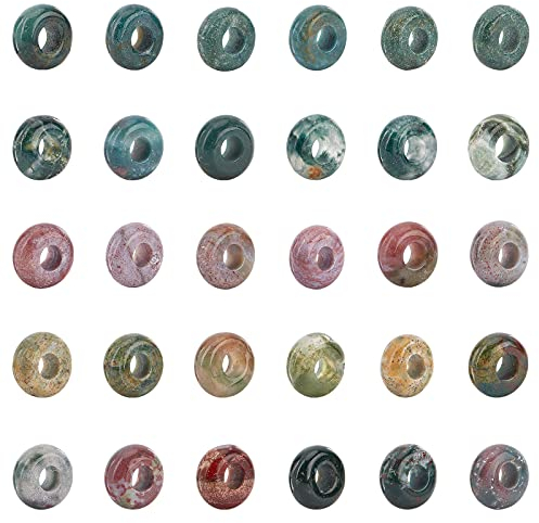 NBEADS 30 Stück Europäische Perlen, 10mm Natürlicher Indischer Achat Lose Große Loch Stein Perlen Dreadlock Haarperlen Für Charm Armband Schmuckherstellung, Loch: 4mm