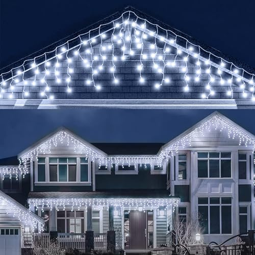 LEDYA Icicle Outdoor Christmas Lights, 55ft/17m 480 LED Outdoor Fairy Lights, Mains Powered Outside & Indoor Decorations Icicle Lights with 8 Modes for Window, Roof, Garden, Wall, Gazebo