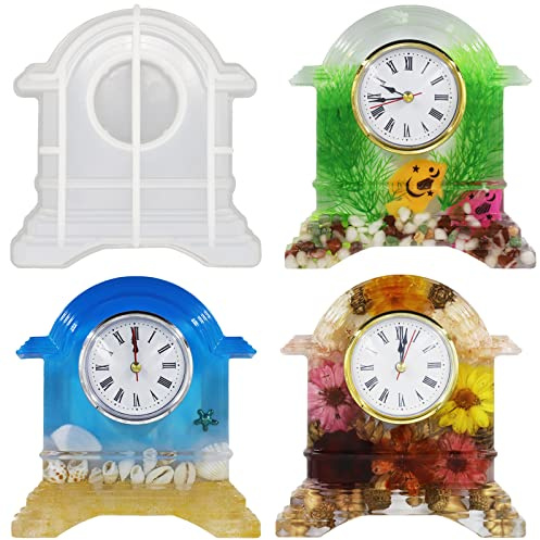 Sweet Password Resin Clock Molds, Table Clock Mold for Resin, Mantel Silicone Molds Kit for Epoxy Resins Casting, DIY Home Decor Christmas Gift with 2 Clock Faces