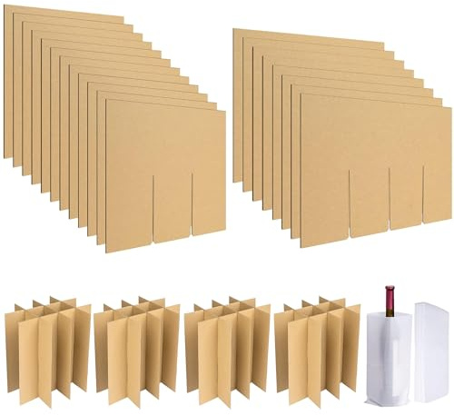 codree 4 Sets Glass Packing Kits- Glass Dividers for Moving Boxes- Glassware Dish Packing Boxes Corrugate Dividers with 48 pcs Foam Pouches Fits 16x12x12 Inch Box (Box Not Included)