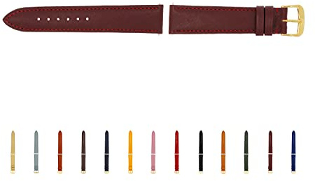 SELVA Cinturino di ricambio per smartwatch, in pelle, 14-24 mm, prodotto in Germania, Bordeaux con fibbia dorata, 16 mm, cinghia