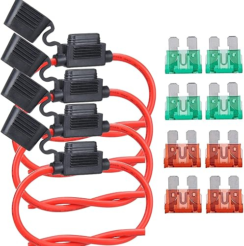 Gebildet 4pezzi 32V Portafusibili Impermeabile 12AWG, Portafusibili ATO a Lama in Linea con Tappo, Presa Standard con Fusibile a Lama Media 4pezzi 30A + 4pezzi 40A
