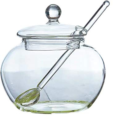Flisdtry Azucarero de cristal tapa y cuchara transparente para el hogar