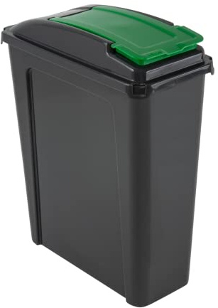 25L & 50L Recycled Bins - Tall Slimline & Large, Green, Kitchen & Garden Waste, Trash Can with Flap Lid