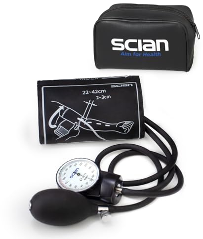 Scian Aneroid Sphygmomanometer - Manual Blood Pressure Cuff with D-Ring Universal Cuff 10-16, Carrying Bag for Nurse Doctor Senior Adult (Black)