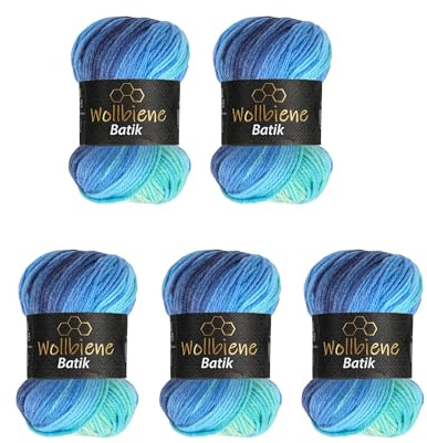 Wollbiene Batik 2130 - Ovillos de lana para tejer (5 unidades, 100 g, 500 g), multicolor con degradado, multicolor