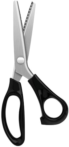Shallho Tijeras dentadas, tijeras de sastre, tijeras de tela, 23,5 cm, mango de acero inoxidable, color negro, tijeras afiladas para cortar tela, ropa, textiles, costura, papel, manualidades