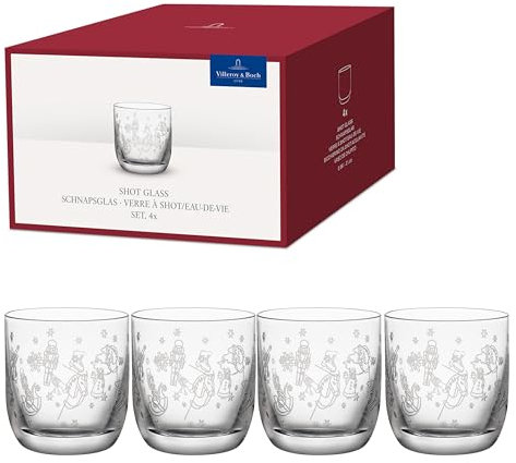 Villeroy & Boch - Toy's Delight Schnapsglas Set 4 teilig Klar, Spülmaschinenfest, Schnapsgläser Set, Weihnachtsgläser, Shotgläser, Likörgläser, Gläser mit Weihnachtsmotiv, Kristallglas