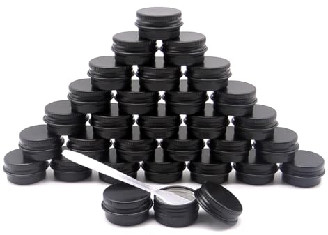 Wopanxye 30-pack 5 ml svart läppbalsam, aluminium makeupprovbehållare | 5 g Mini tom metallkruka med skruvlock, förvaring av reseburkar för kosmetika, grädde, ljus, te, slime, 5 gram små burkar