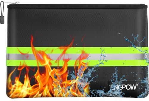 Fireproof Document Bag 4200°F Fireproof Bag 36x26cm Safe Storage Bag Liquid Silicone Coated Fire&Water Resistant Money Bag with Zipper and Reflective Strip,Portable Important Document Organizer Bag