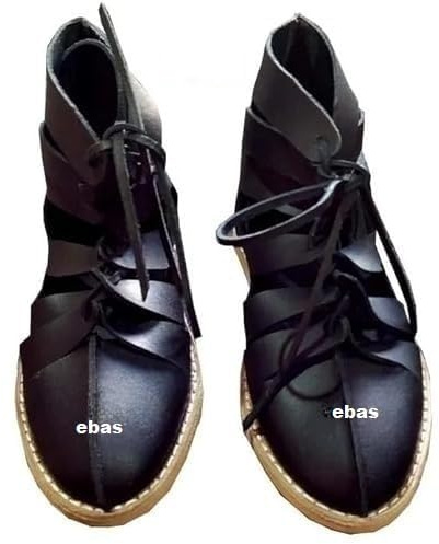 ebas Black Roman Leather Caligae Sandals, Legionary Military Boots, Historical Footwear, Pair (US 12)