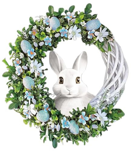 belupai Ghirlanda di Coniglietti Pasquali, Ghirlande di Conigli Pasquali da 9,8 Pollici per la Porta D'ingresso Ghirlanda di Pasqua da Appendere con Uova di Pasqua Ghirlanda di (B)