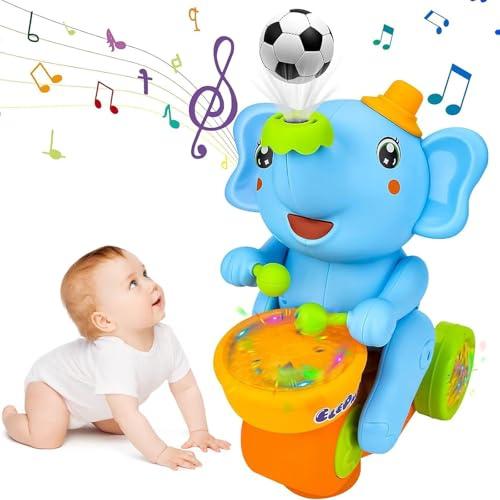 Giocattolio musicale dell'elefante che cammina con tamburi e luci LED, giocattolo interattivo per bambini con suoni, giocattolo mobile per elefanti per bambini piccoli, giocattolo educativo precoce