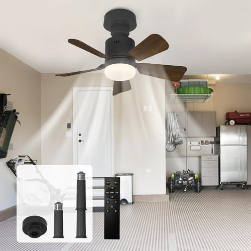 GEADI Ventilatore da Soffitto con Luce e Telecomando, LED Dimmerabile Lampadario con Ventilatore da Soffitto, Plafoniera con Ventilatore per Camera da Letto Attacco E27,4 Velocità,45 cm Colore Noce