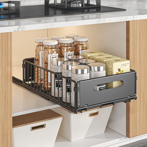 Hovoto Pull out Cabinet Organiser Foldable, pull out drawers for kitchen cupboards, Pull Out Shelf Kitchen Storage Drawer for Kitchen Cupboard, Bathroom, Bedroom, 24.5 * 37.5 * 10cm