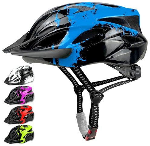 LeapBeast Fahrradhelm Kinder, Verstellbarer Kinderhelm für Jungen und Mädchen im Alter von 3-13 Jahren, Mehrere Belüftungen Helm, Multisport-Kinderhelm mit Visier, Schutzhelm (Blau, M (55-58cm))