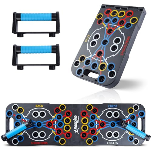 Respire Fitness 54 in 1 Complete Push-Up Board - Foldable Workout Board with Colour-Coded Muscle Targeting, Ergonomic Handles & Training Guide for Home Fitness
