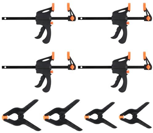 Juego de 4 Abrazaderas de 10,16 Cm con 4 Abrazaderas de Resorte (5 Cm Y 7,6 Cm), Juego de Abrazadera de Sujeción Rápida con Pinzas de Resorte, Abrazadera Para Trabajar La Madera