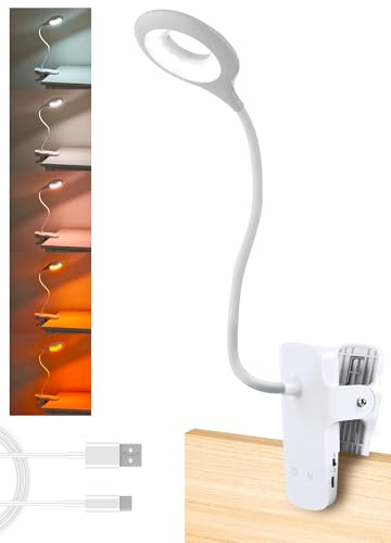 National Lighting Lampe LED à clipser à intensité variable – 4,5 W – Lampe LED à contrôle tactile avec col flexible et pince solide – 5 couleurs et niveaux de luminosité – Lampe de bureau rechargeable
