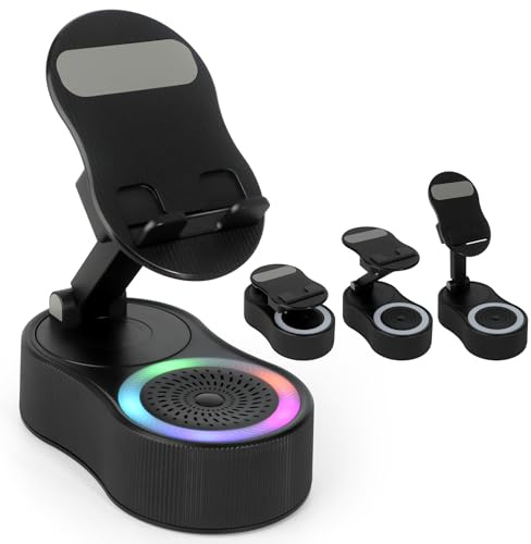 Yirochan Supporto per cellulare con altoparlante Bluetooth wireless - Altoparlante a induzione con supporto per telefono regolabile, induzione wireless con ricarica compatibile con Android, iPad
