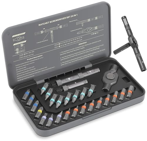 The Original Patented Screwdriver Set 24 in 1 Magnetic Ratchet with Precision Bits–Ideal for Home Repairs, DIY Projects,and Electronics–Ergonomic Rotatable Ratchet Handle and Storage Case–Holiday Gift