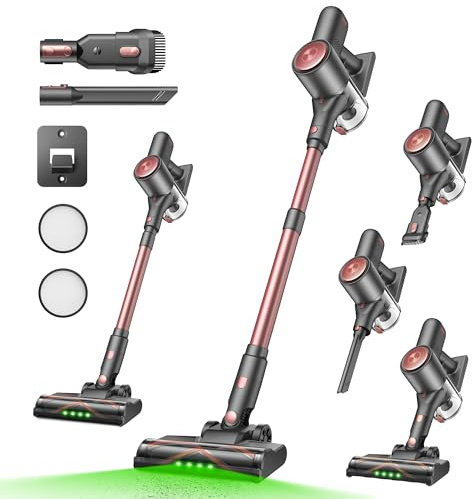 Vexilar Aspirateur Balai sans Fil, 450W/45Kpa/50 Mins, Aspirateur sans Fil avec Écran LED, Filtration Cyclonique 5 Étapes, Aspirateur pour Tapis,Sols Durs,Poils d'animaux,Aspirateur Balai Léger