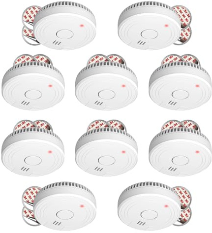 Confezione da 10 rilevatori di fumo ELRO FS1805M con batteria di 5 anni e supporto magnetico. Conforme alla norma europea EN14604