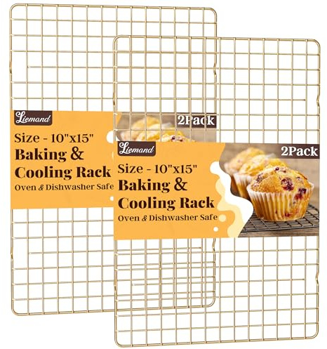 2 PCS Grid Wire Baking Cooling Racks, 10 x 15, Gold
