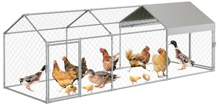 GarveeHome Freilaufgehege 3x1x1m Hühnerstall Aus Metall Verzinkter Stahl Kleintierstall Hühnerhaus Geflügelstall Mit Sonnenschutzdach Und Tür Für Haustierkäfig Hühnerkäfig Kleintiere Pflanzen