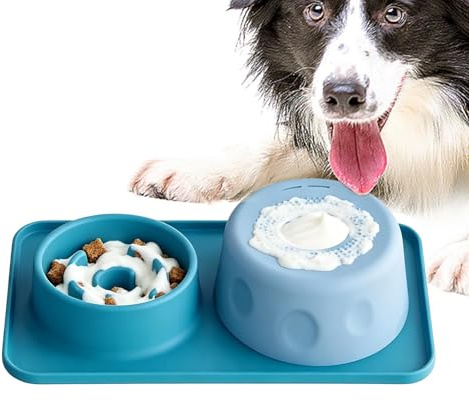 Interactive Lick Bowl with Ball for Dogs | 2 in 1 Silicone Dish Anti-Choking and Non-Slip, Slow for Dogs 500 ml, for Licking Liquid , Yogurt and Food Enrichment