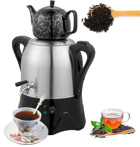 2000W elektrisk turkisk tebryggare, 3L rostfritt stål Samovar med 1L keramisk tekanna, Håll varm funktion for te, kaffe och örtte(#1)