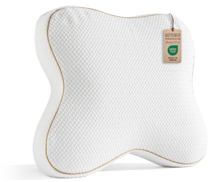 MEFOPILO Fjärilskudde minnesskum nackkudde ortopedisk kudde ergonomisk sovkudde för personer som sover på sida, rygg och mage Visco kudde tryckavlastning