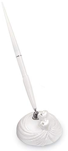 Mopec Bolígrafo para Libro de firmas con Soporte Decorado con Corazones, Pack de 1 Unidad, Resina, Blanco, 5.70x10.70x20.50 cm